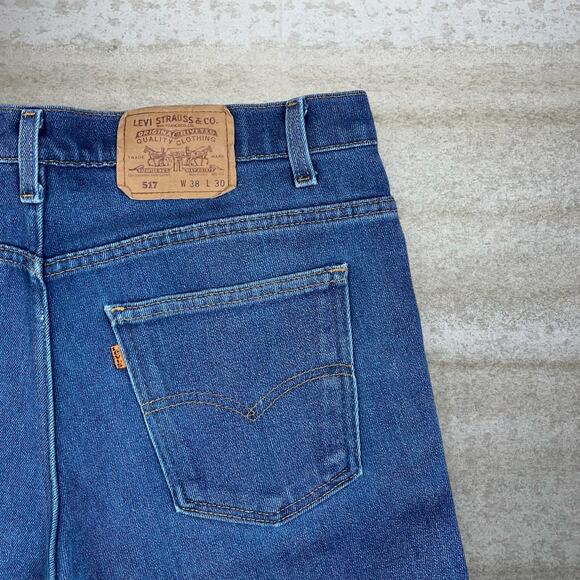 Vintage Orange Tab Levis 517 Jeans Bootcut Flared Fit Made in USA Dark Wash 90s - Picture 3 of 6